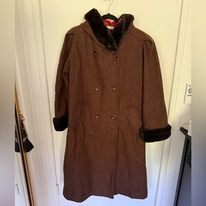 Vintage Brown Faux Fur Trimmed Coat